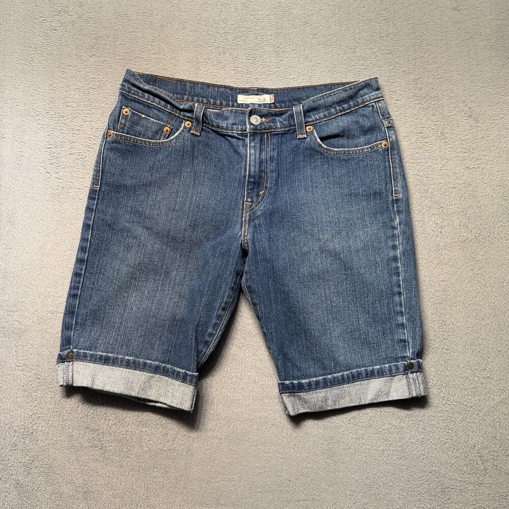 Levis 515 Women’s Size 8 Bermuda Denim Shorts Blue Cuffed Hem Mid Rise Casual